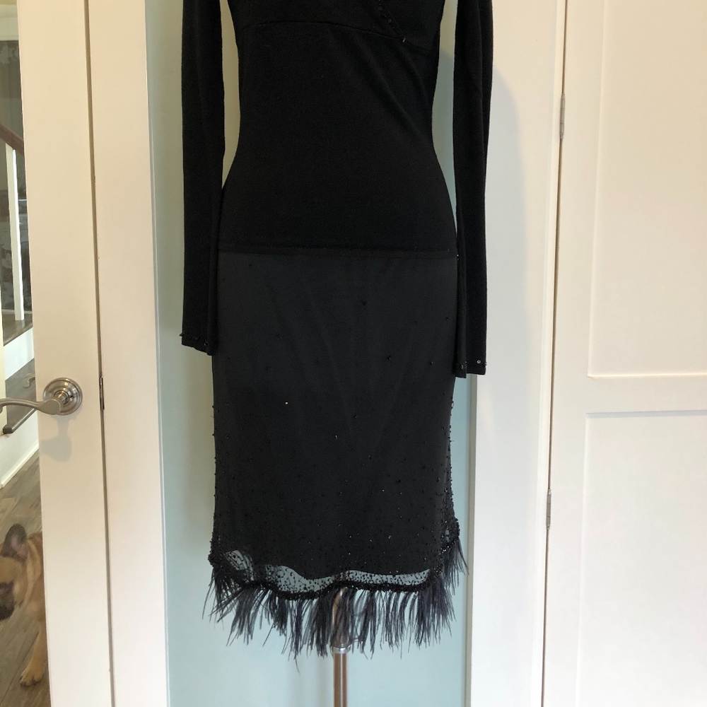Tahari Bead & Feather Skirt
